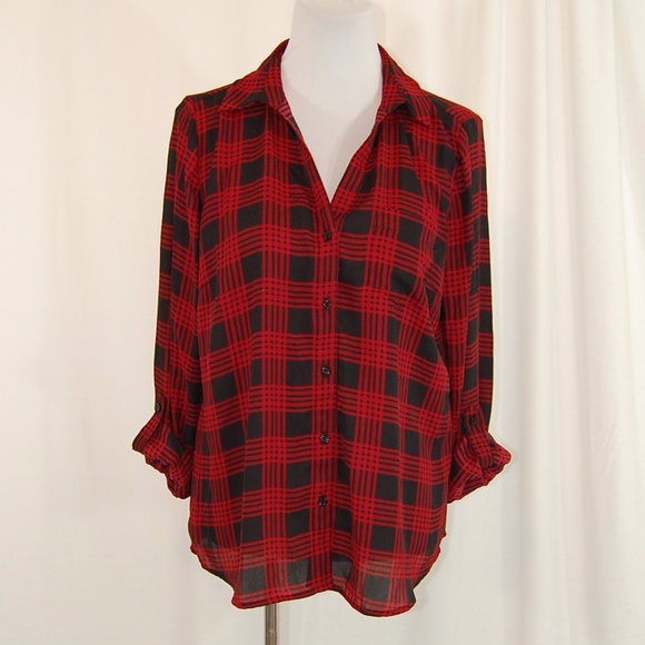 The Limited Tops - Limited Checkered Button Up Blouse